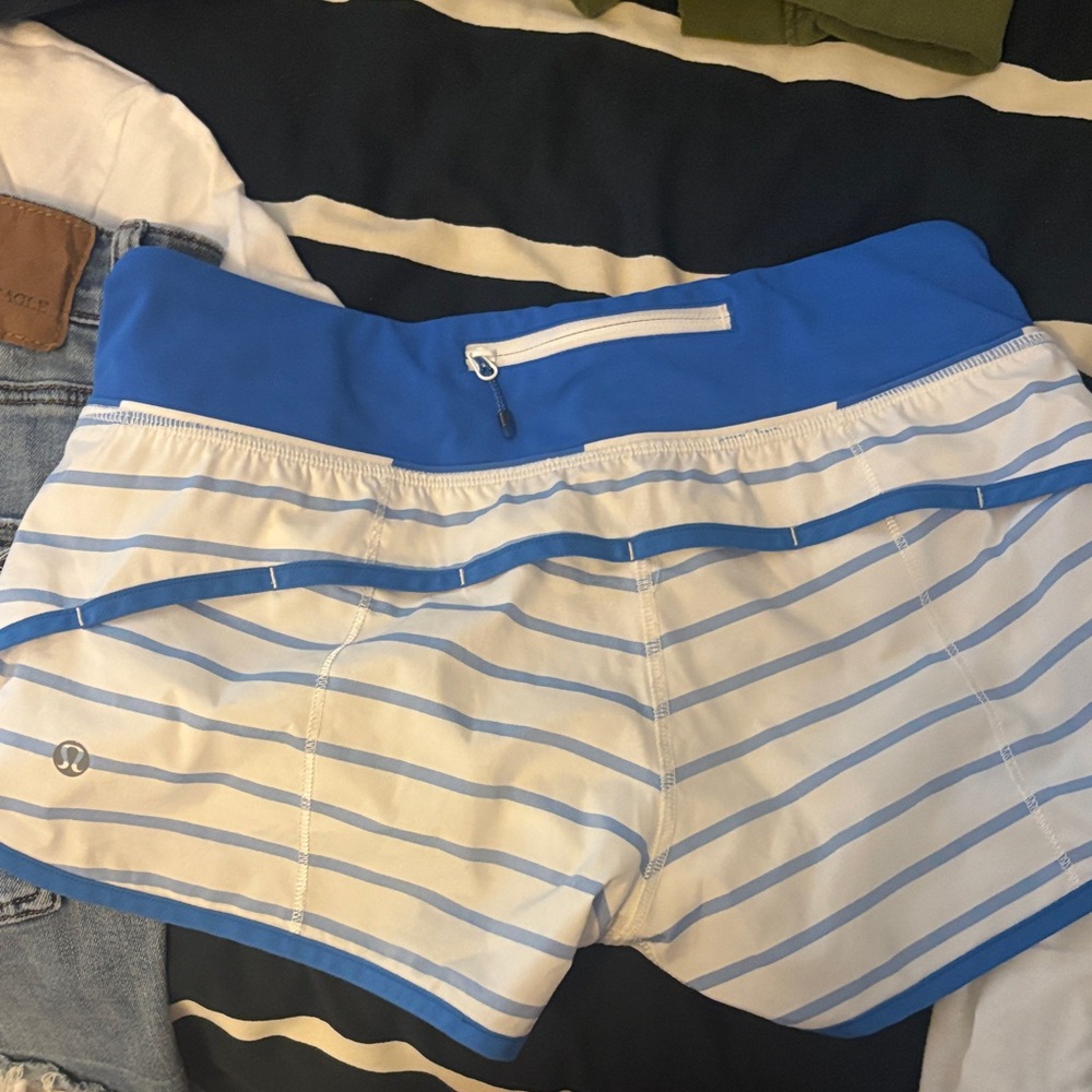 lululemon athletica Blue & White Striped Run Shorts